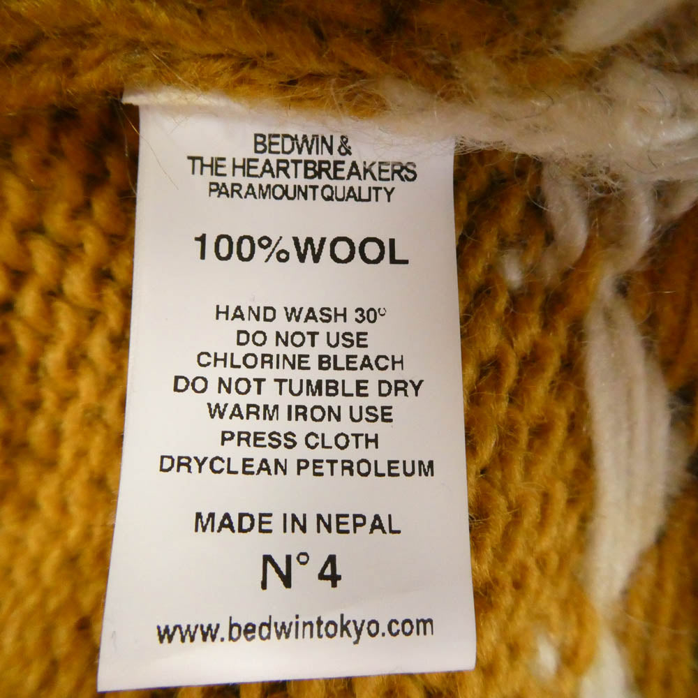 BEDWIN & THE HEARTBREAKERS ベドウィンアンドザハートブレイカーズ 22AW ZIP UP NORDIC CARDIGAN ジップアップ ノルディック カーディガン イエロー系 グレー系 4【中古】