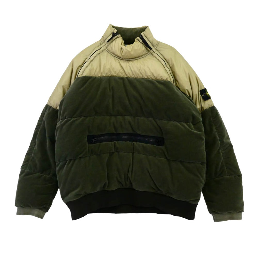 STONE ISLAND ストーンアイランド 18AW 691544225 Cotton Velvet Down TC Reverse Lamy Flock Puffer 腕章付 ベルベット アノラック ダウンジャケット カーキ系 XL【中古】