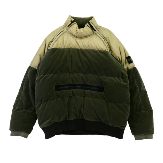 STONE ISLAND ストーンアイランド 18AW 691544225 Cotton Velvet Down TC Reverse Lamy Flock Puffer 腕章付 ベルベット アノラック ダウンジャケット カーキ系 XL【中古】