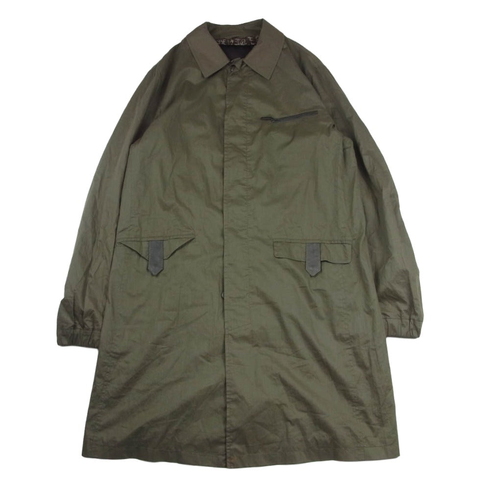 ETRO エトロ 111-13108-1050 レザー 切替 裏地シルク混 ステンカラーコート カーキ系【中古】