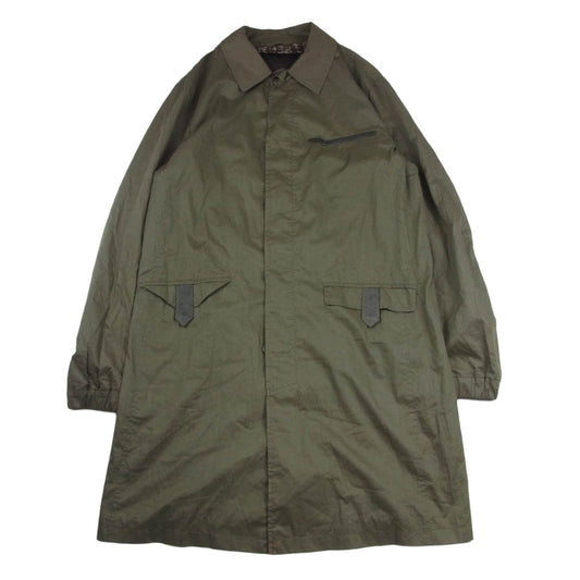 ETRO エトロ 111-13108-1050 レザー 切替 裏地シルク混 ステンカラーコート カーキ系【中古】