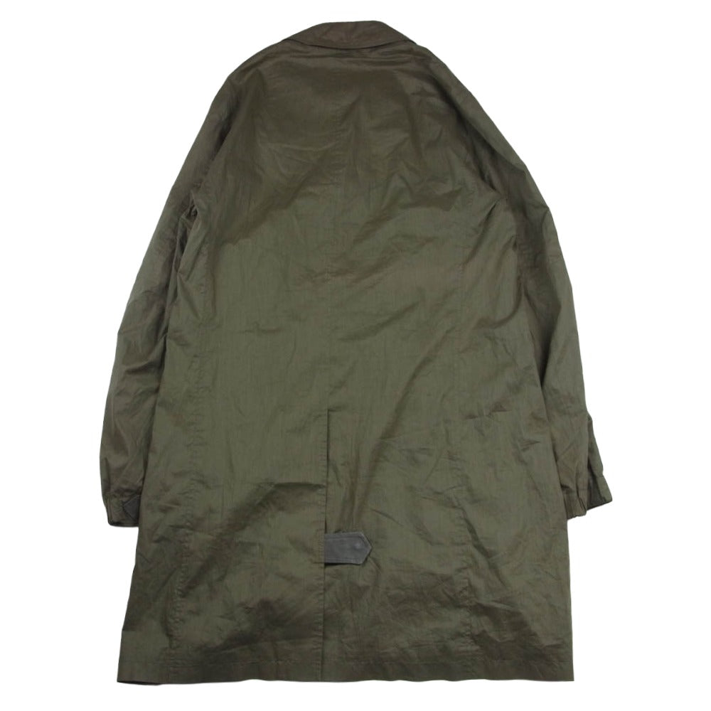 ETRO エトロ 111-13108-1050 レザー 切替 裏地シルク混 ステンカラーコート カーキ系【中古】