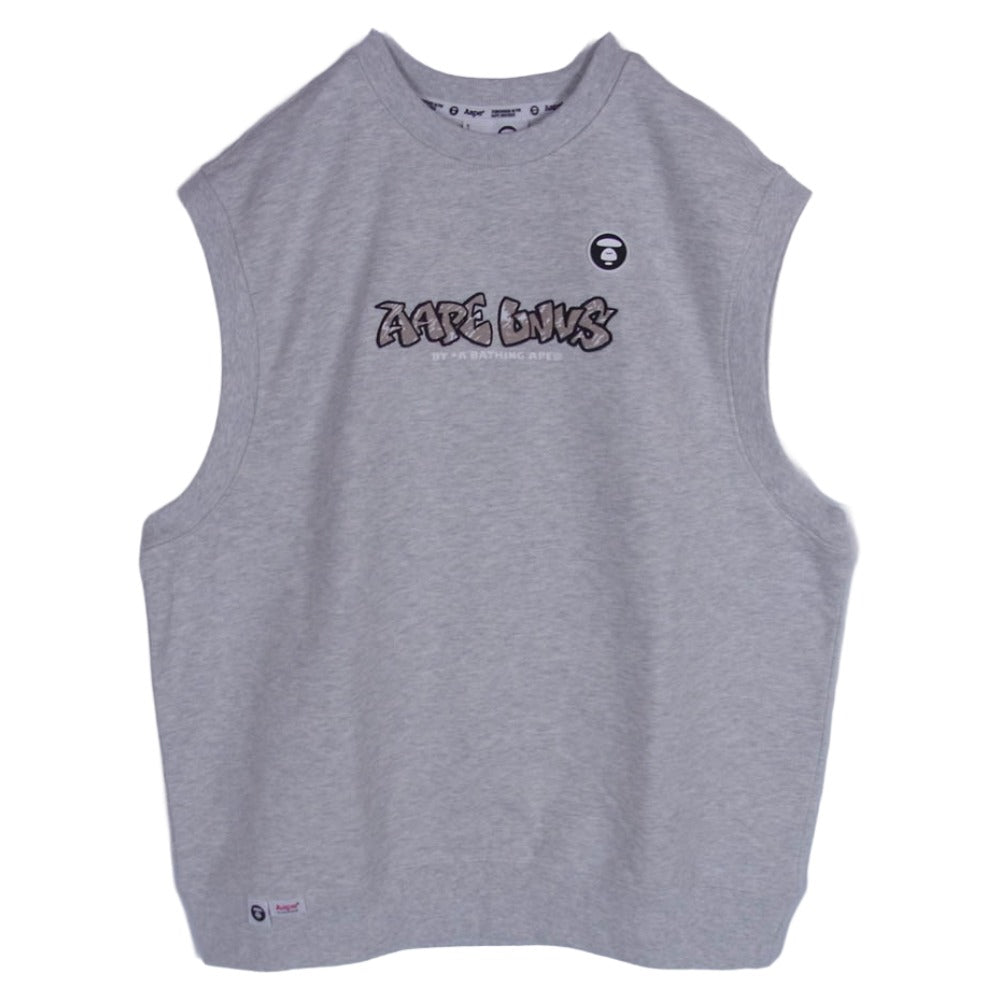 A BATHING APE アベイシングエイプ 23AW AAPSWMA360XXL logo embroidered crew neck vest ロゴ クルーネック スウェット ベスト グレー系 S【美品】【中古】