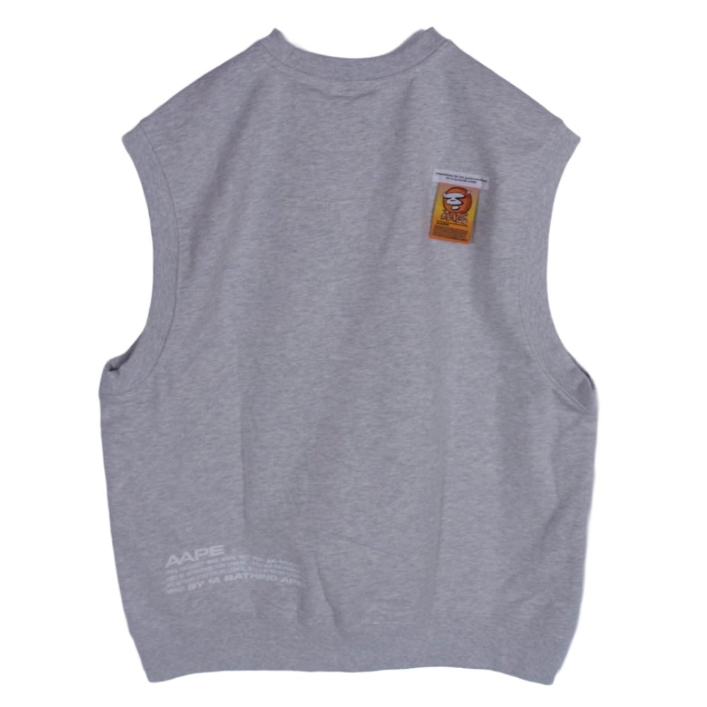 A BATHING APE アベイシングエイプ 23AW AAPSWMA360XXL logo embroidered crew neck vest ロゴ クルーネック スウェット ベスト グレー系 S【美品】【中古】