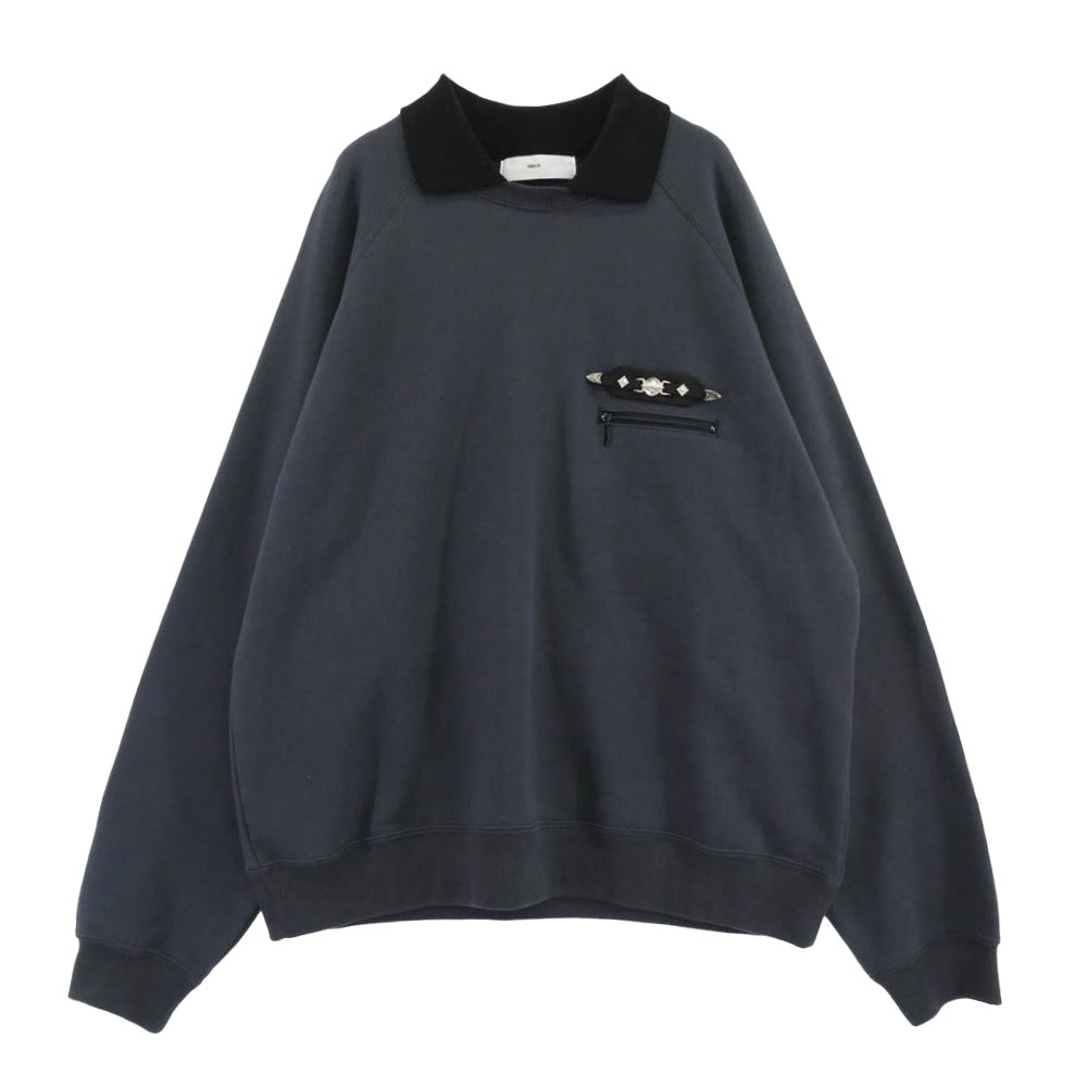 TOGA トーガ 24SS TV261-JL312 POLO COLLAR SWEATSHIRT ジップポケット ポロ カラー コットン 長袖 スウェットシャツ チャコール系 ブラック系 36【美品】【中古】