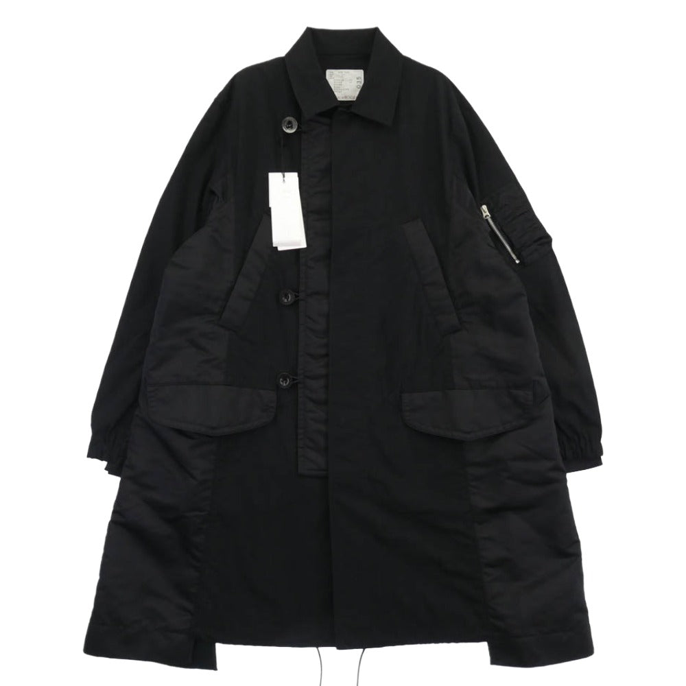 Sacai サカイ 21AW 21-02591 Cotton Oxford Coat コットン オックスフォード ミリタリー ドッキング ステンカラー コート ブラック系 2【中古】