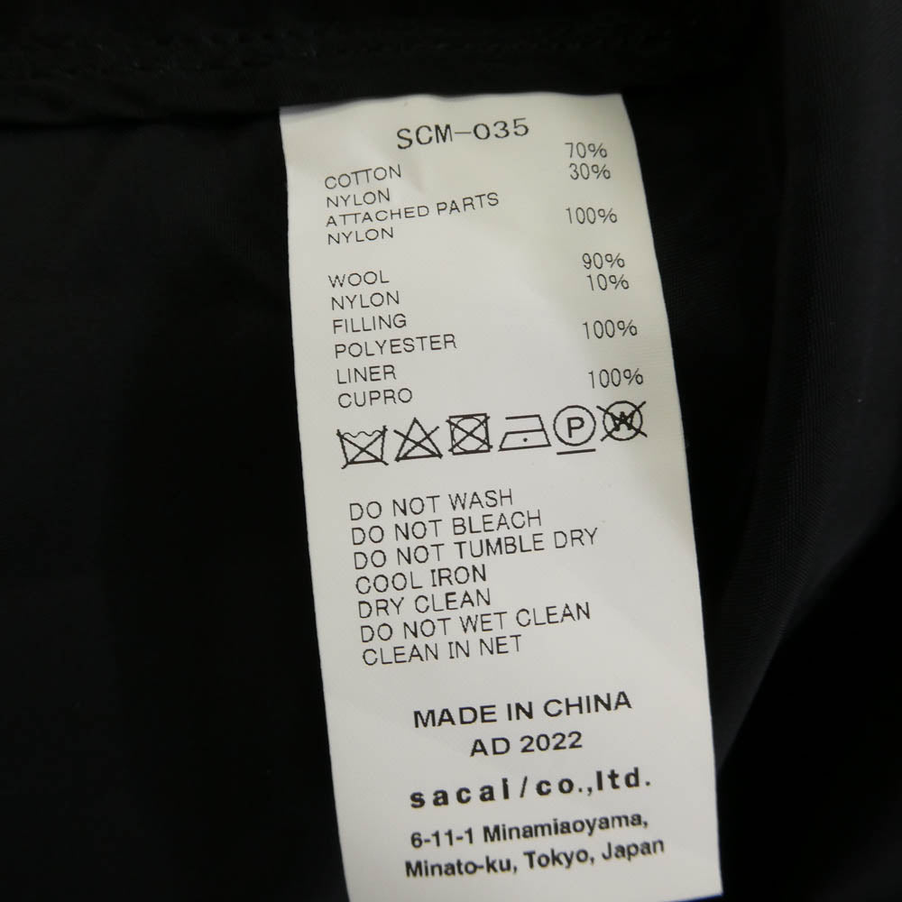 Sacai サカイ 21AW 21-02591 Cotton Oxford Coat コットン オックスフォード ミリタリー ドッキング ステンカラー コート ブラック系 2【中古】