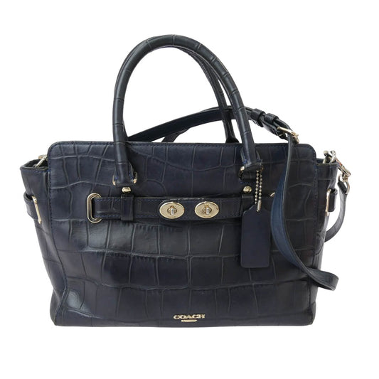 COACH コーチ K1623-F55876 キャリーオール クロコ型押し 2WAY ハンド ショルダー バッグ ネイビー系【中古】