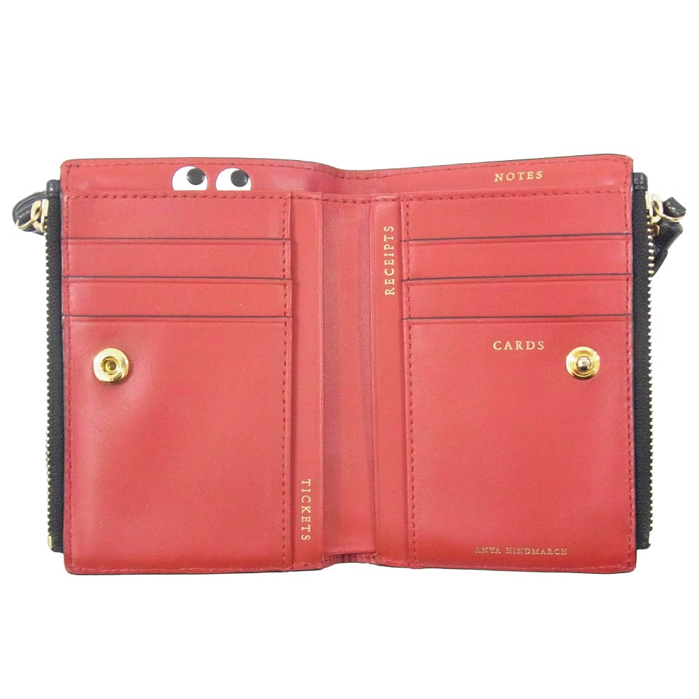 Anya Hindmarch アニヤ・ハインドマーチ レザー スモール ダブルジップ ウォレット ブラック系【中古】