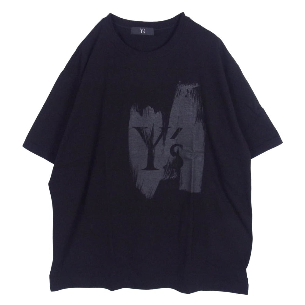 Y's Yohji Yamamoto ワイズ ヨウジヤマモト YR-T61-961 Y'S LOGO BLUSH PRINT HALF SLEEVE T ブラッシュドロゴプリント クルーネック 半袖 Tシャツ ブラック系 4【極上美品】【中古】