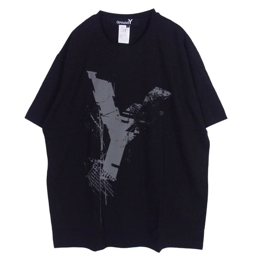 Yohji Yamamoto ヨウジヤマモト GL-T76-070 Ground Y グラウンドワイ COTTON JERSEY LOGO GRAPHIC T-SHIRT コットンジャージー グラフィック プリント 半袖 Tシャツ カットソー ブラック系 3【美品】【中古】