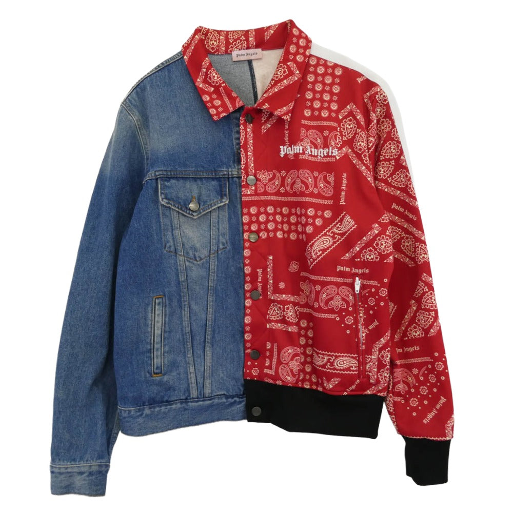 PALM ANGELS パームエンジェルス PMYE010E19343021 バンダナ ジャージ トラックジャケット ドッキング デニム スプリット ジャケット インディゴブルー系 レッド系 マルチカラー系 L【中古】
