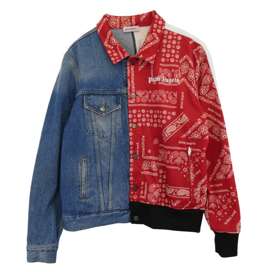 PALM ANGELS パームエンジェルス PMYE010E19343021 バンダナ ジャージ トラックジャケット ドッキング デニム スプリット ジャケット インディゴブルー系 レッド系 マルチカラー系 L【中古】