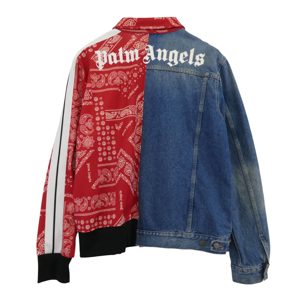 PALM ANGELS パームエンジェルス PMYE010E19343021 バンダナ ジャージ トラックジャケット ドッキング デニム スプリット ジャケット インディゴブルー系 レッド系 マルチカラー系 L【中古】