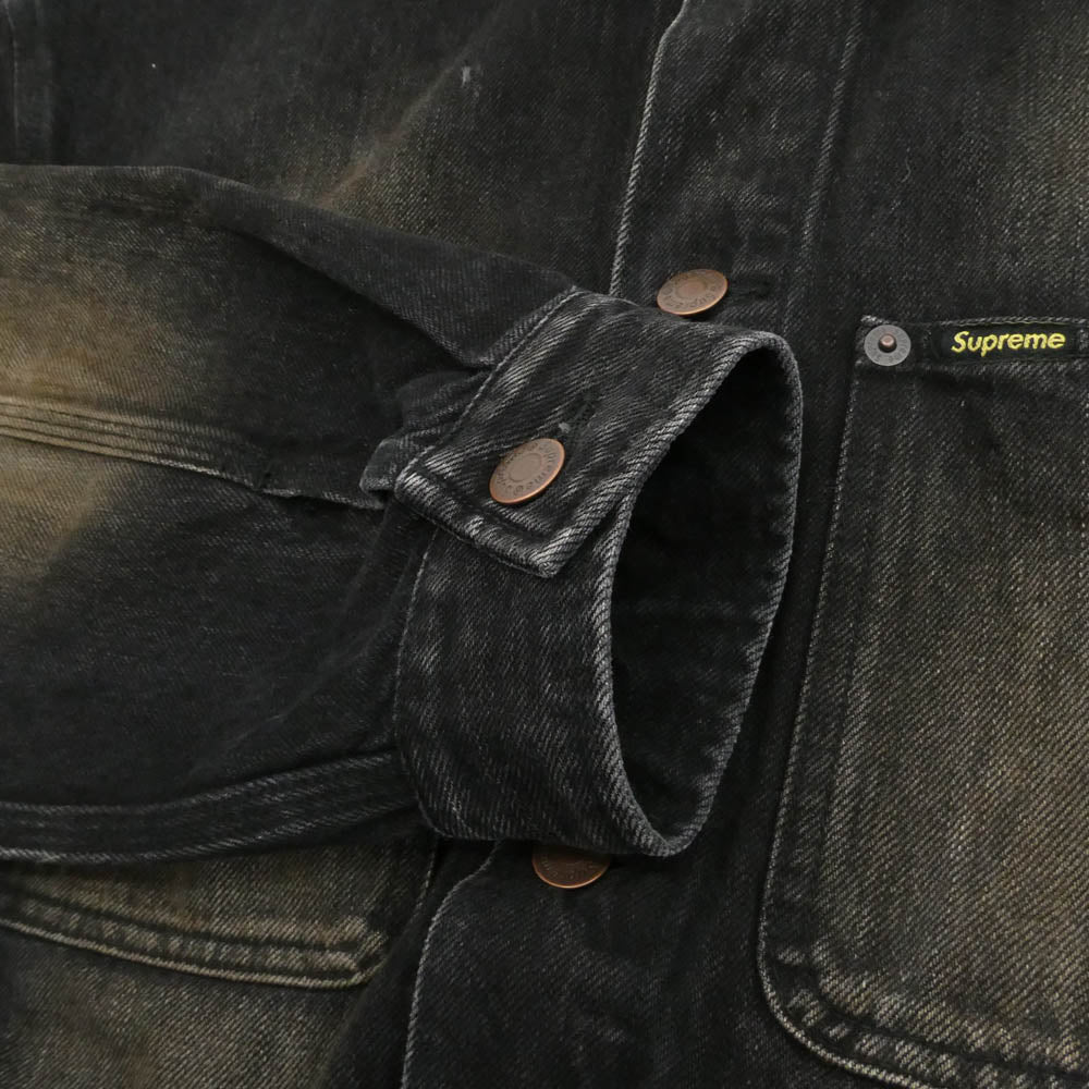 Supreme シュプリーム 25AW DISTRESSED SELVEDGE ディストレッスド セルヴィッチ トラッカージャケット デニムジャケット ブラック系 M【中古】
