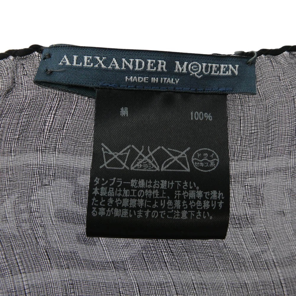 Alexander McQueen アレキサンダーマックイーン イタリア製 シルク100% スカル柄 スカーフ 大判ストール ブラック系【中古】