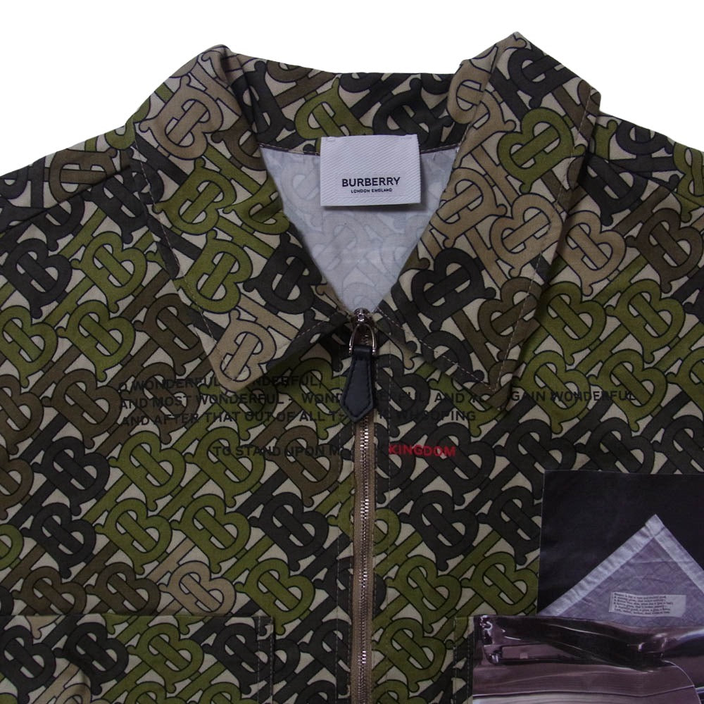 BURBERRY LONDON バーバリー ロンドン 4560514 TBロゴ総柄 カモフラ ハーフジップ 半袖 シャツ グリーン系 36【中古】