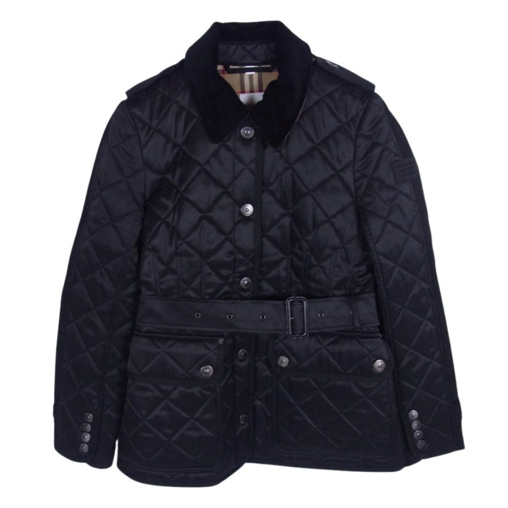 BURBERRY LONDON バーバリー ロンドン 8038326 2021 Future Archive カプセルコレクション 裏地ノバチェック 襟コーデュロイ キルティング切替 ベルテッド ハーフコート ジャケット ブラック系 40【中古】