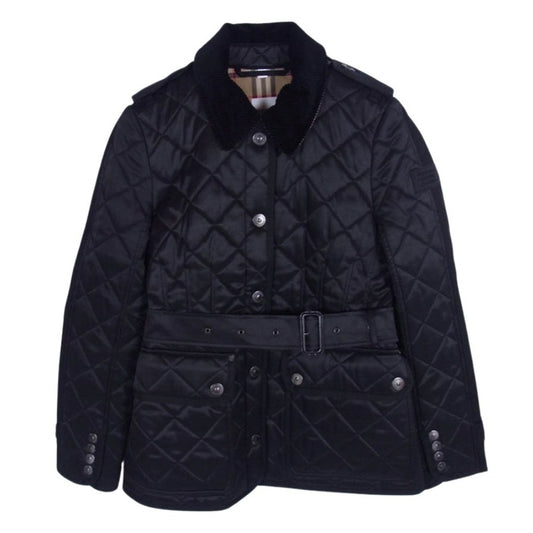 BURBERRY LONDON バーバリー ロンドン 8038326 2021 Future Archive カプセルコレクション 裏地ノバチェック 襟コーデュロイ キルティング切替 ベルテッド ハーフコート ジャケット ブラック系 40【中古】