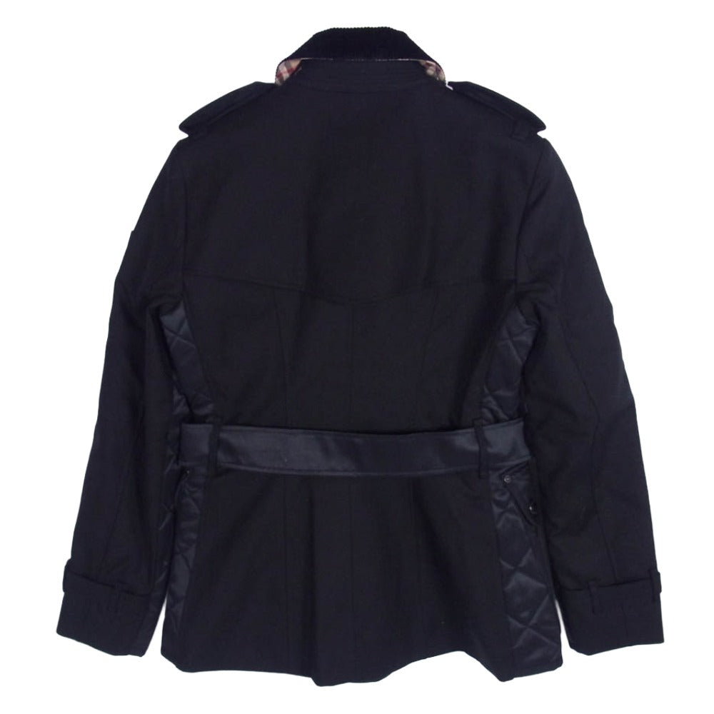 BURBERRY LONDON バーバリー ロンドン 8038326 2021 Future Archive カプセルコレクション 裏地ノバチェック 襟コーデュロイ キルティング切替 ベルテッド ハーフコート ジャケット ブラック系 40【中古】