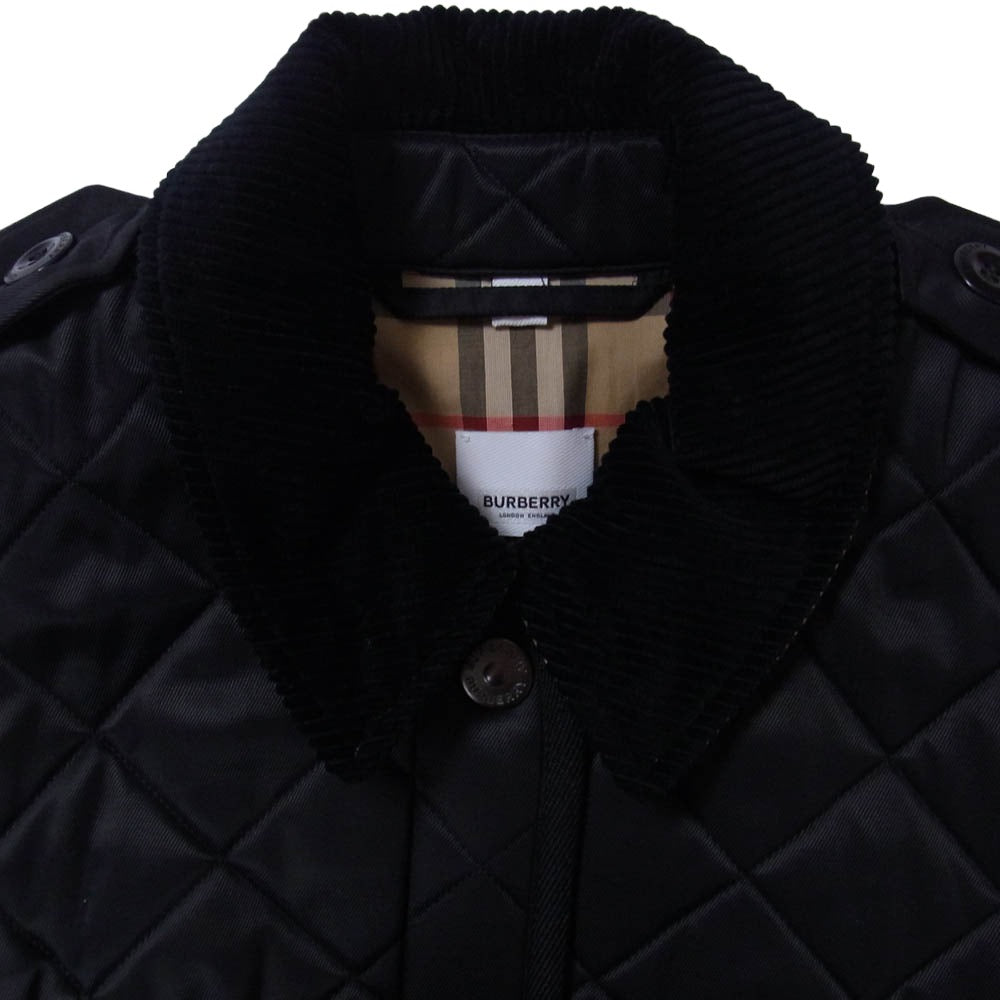 BURBERRY LONDON バーバリー ロンドン 8038326 2021 Future Archive カプセルコレクション 裏地ノバチェック 襟コーデュロイ キルティング切替 ベルテッド ハーフコート ジャケット ブラック系 40【中古】