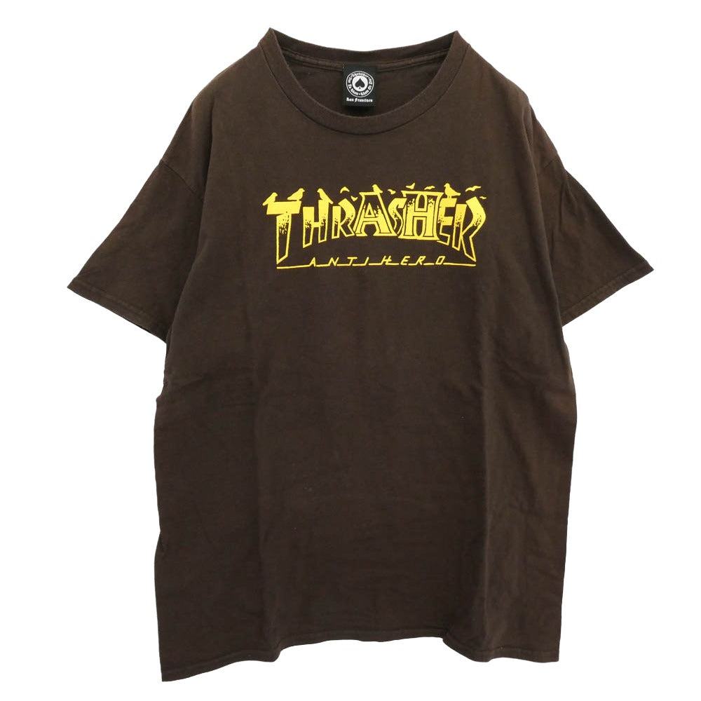 THRASHER スラッシャー ANTIHERO PIGEON MAG アンタイヒーロー ロゴプリント 半袖 Tシャツ ブラウン系 L【中古】