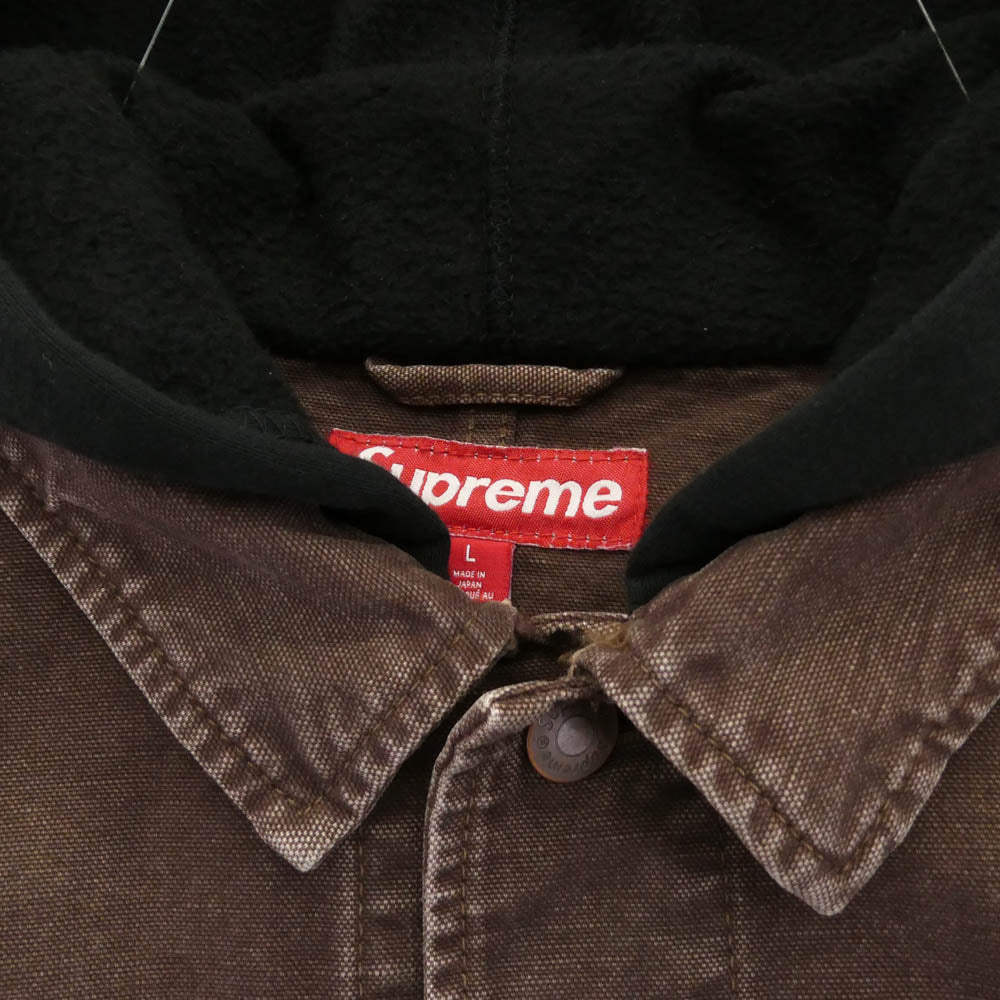 Supreme シュプリーム 25SS Worn Hooded Chore Coat ウォーんフーデッド チョアコート ブラウン系 ブラック系 L【中古】