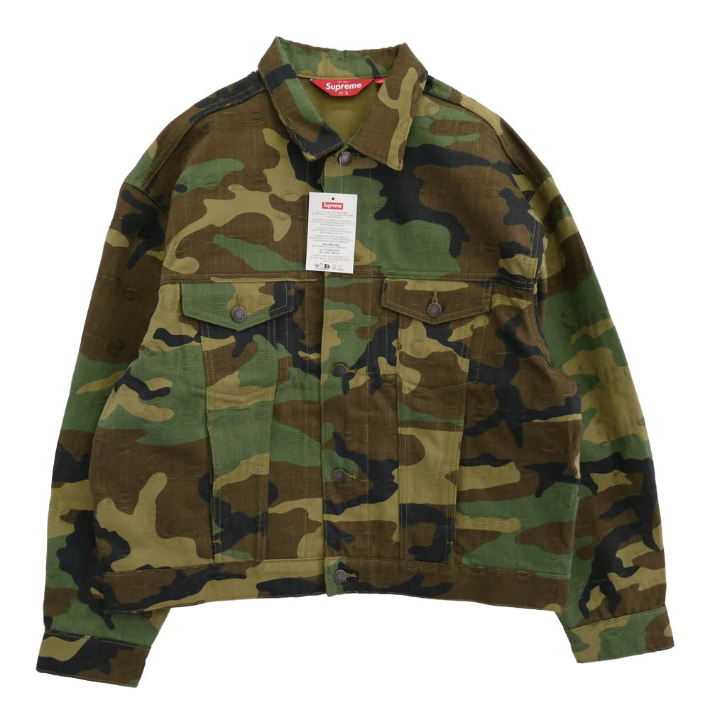 Supreme シュプリーム 25AW Jacquard Logos Denim Trucker Jacket ジャカードロゴ カモフラ デニム トラッカー ジャケット カモフラージュ系 L【極上美品】【中古】