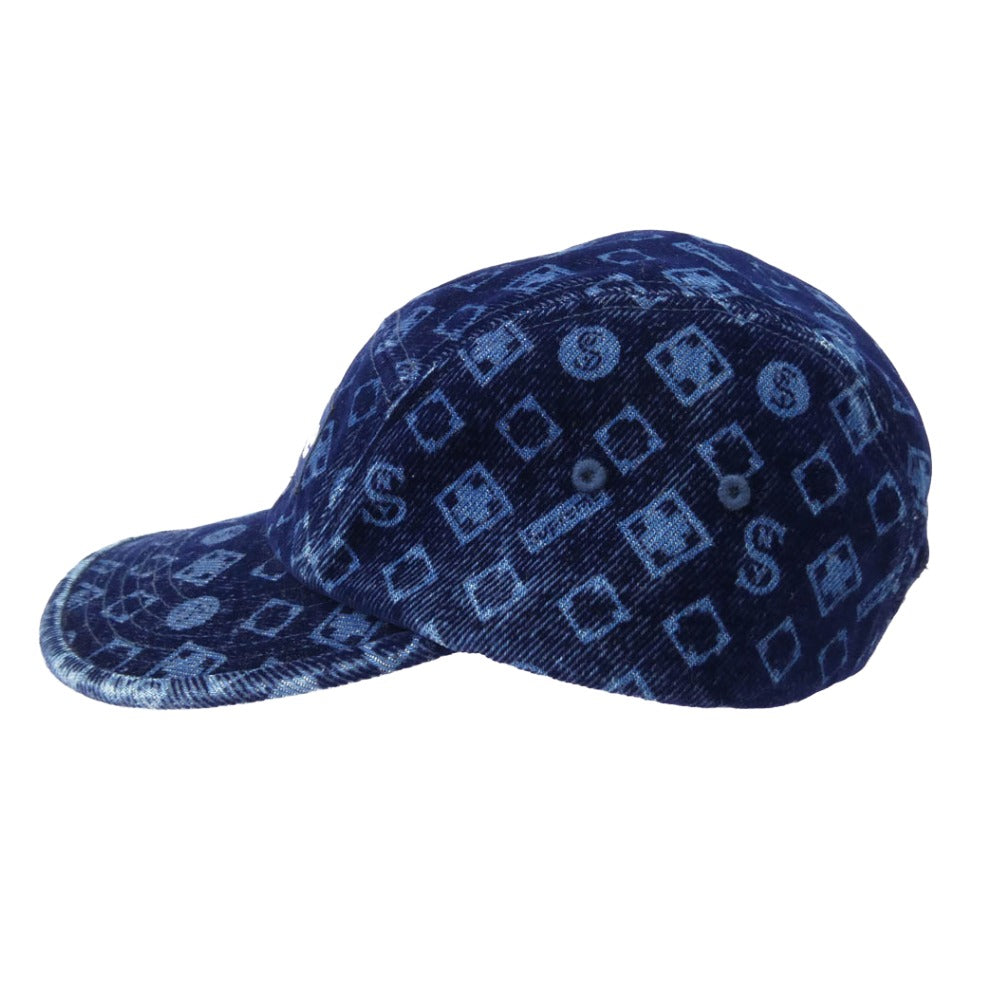 Supreme シュプリーム 24AW Flocked Denim Camp Cap Blue フロックド デニム キャンプ キャップ ブルー 帽子 ネイビー系【中古】