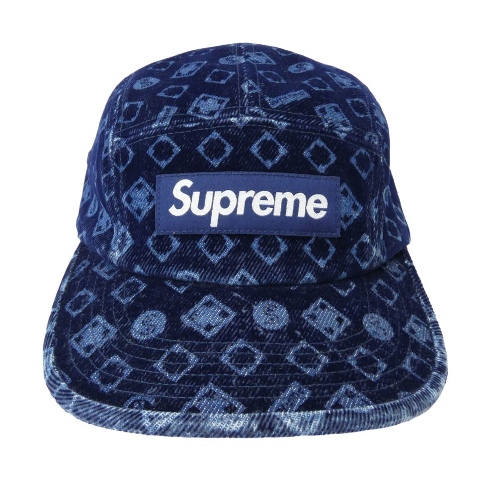 Supreme シュプリーム 24AW Flocked Denim Camp Cap Blue フロックド デニム キャンプ キャップ ブルー 帽子 ネイビー系【中古】