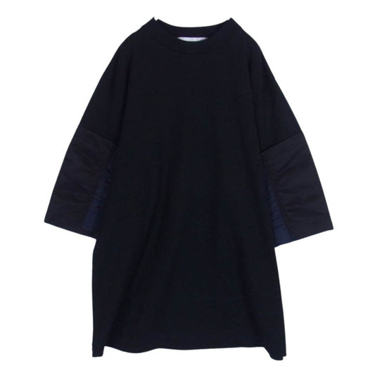 トーガ 25SS TV251-JK330 Cotton jersey S/S スリーブ異素材切替 オーバーサイズ 半袖 Tシャツ カットソー ネイビー系 46【美品】【中古】