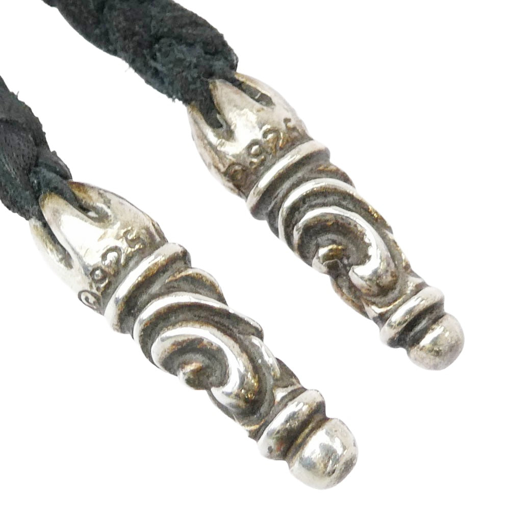 CHROME HEARTS クロムハーツ（原本無） LEATHER BRAID SCROLL スクロールチップ レザーブレイド レザーブレード ネックレス ブラック系 シルバー系【中古】