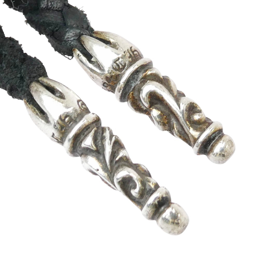 CHROME HEARTS クロムハーツ（原本無） LEATHER BRAID SCROLL スクロールチップ レザーブレイド レザーブレード ネックレス ブラック系 シルバー系【中古】