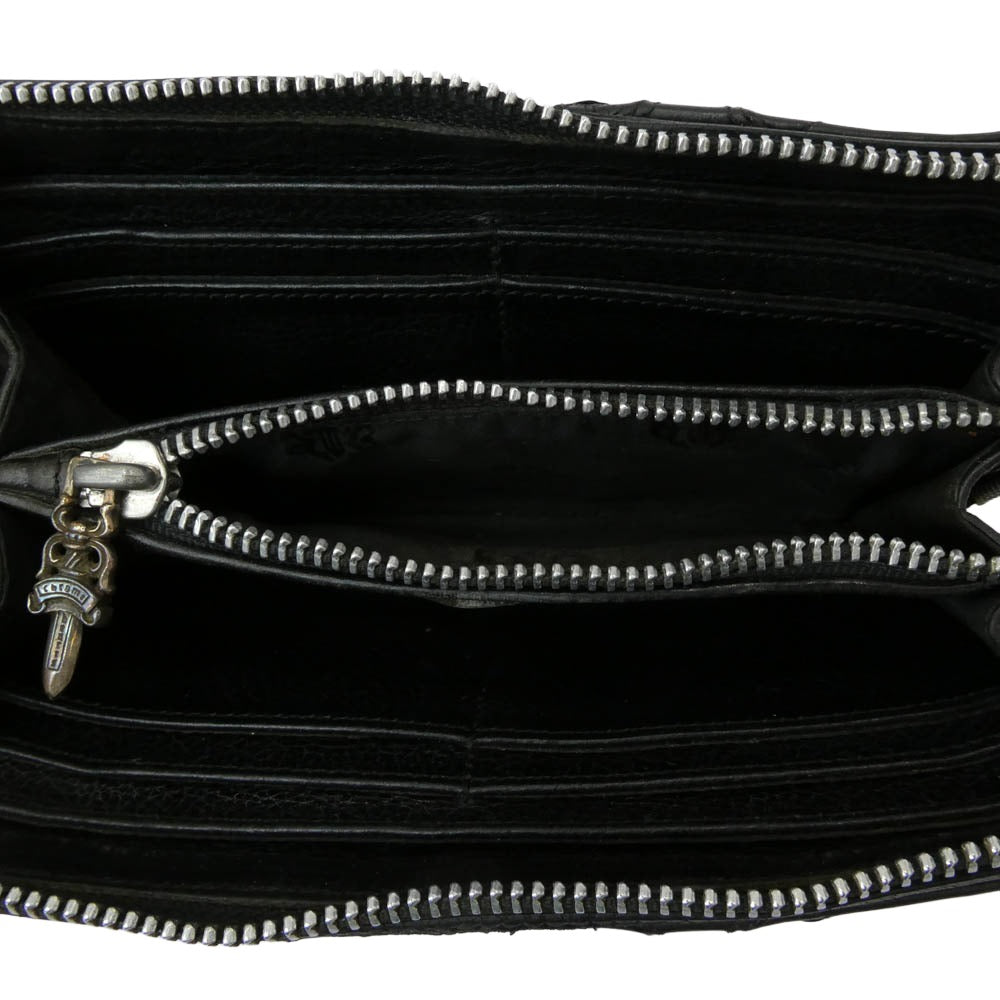 CHROME HEARTS クロムハーツ（原本無） ブラックシンフォニー証明書付属 REC F ZIP QUILTED セメタリークロスパッチ キルティング レザー ロングウォレット 長財布 ブラック系【中古】