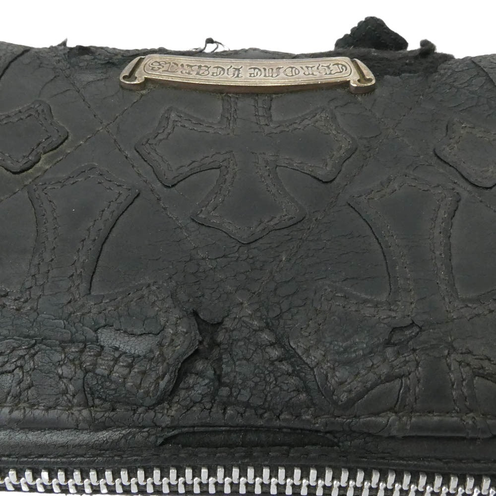 CHROME HEARTS クロムハーツ（原本無） ブラックシンフォニー証明書付属 REC F ZIP QUILTED セメタリークロスパッチ キルティング レザー ロングウォレット 長財布 ブラック系【中古】