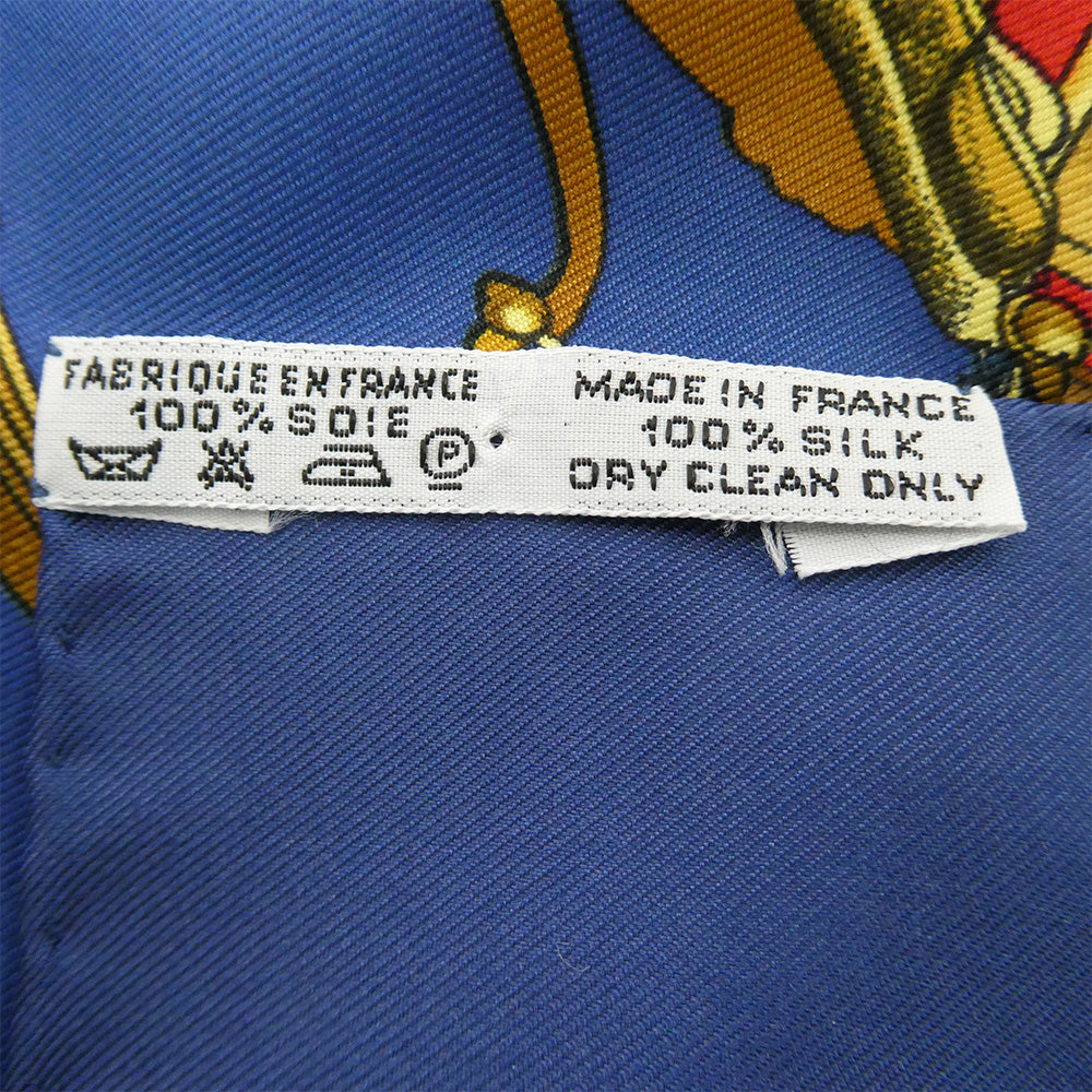 HERMES エルメス カレ90 springs 馬車 馬具モチーフ シルク スカーフ ネイビー系 マルチカラー系【中古】