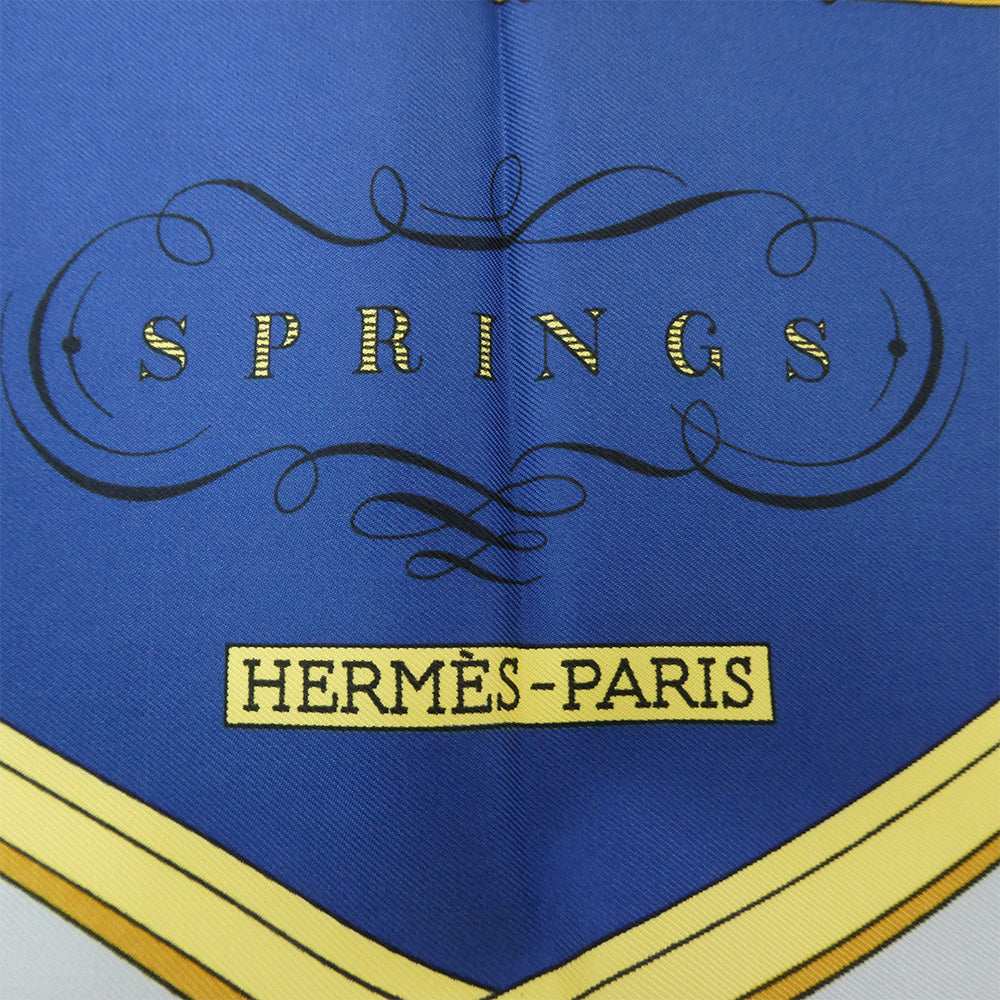 HERMES エルメス カレ90 springs 馬車 馬具モチーフ シルク スカーフ ネイビー系 マルチカラー系【中古】