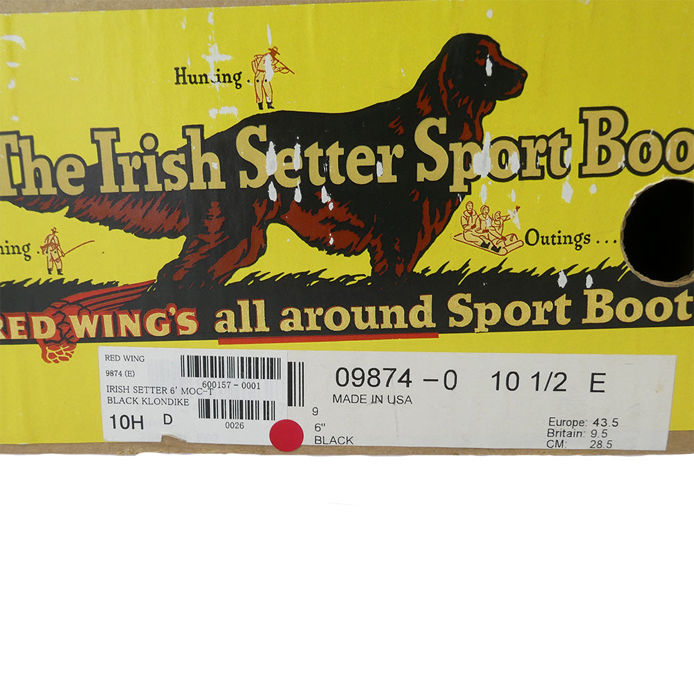 RED WING レッドウィング 9874 IRISH SETTER アイリッシュセッター ブラック クローンダイク 犬タグ 7ホール Uチップ モックトゥ 茶芯 ワーク ブーツ ブラック系 10 1/2 E【新古品】【未使用】【中古】