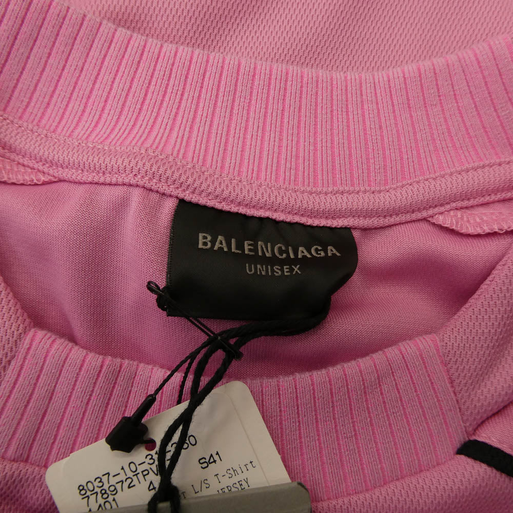 BALENCIAGA バレンシアガ 24SS 778972 TPVT7 Oversized Paris Soccer L/S T-Shirt パリ サッカー ゲームシャツ 長袖 Tシャツ ピンク系 4【極上美品】【中古】