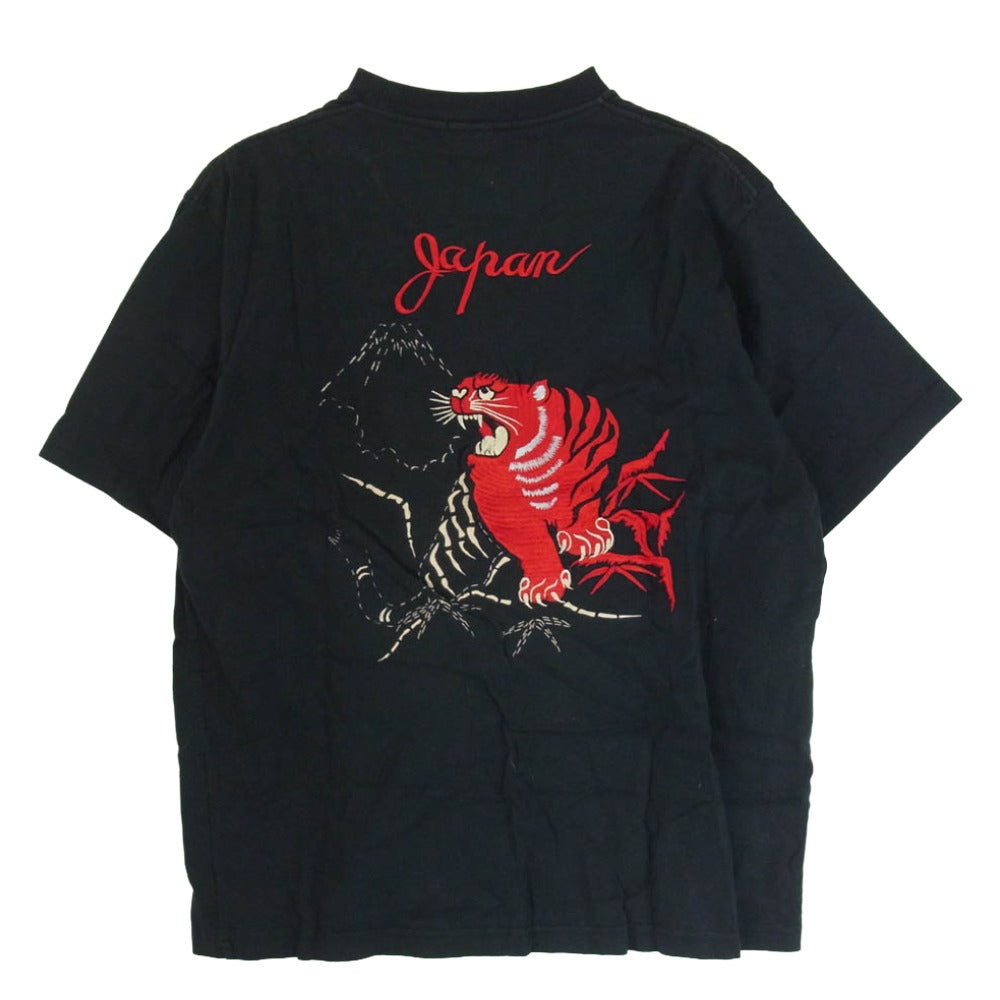 TAILOR TOYO テイラー東洋 バック 虎 刺繍 クルーネック コットン Tシャツ 半袖カットソー ブラック系 L【中古】