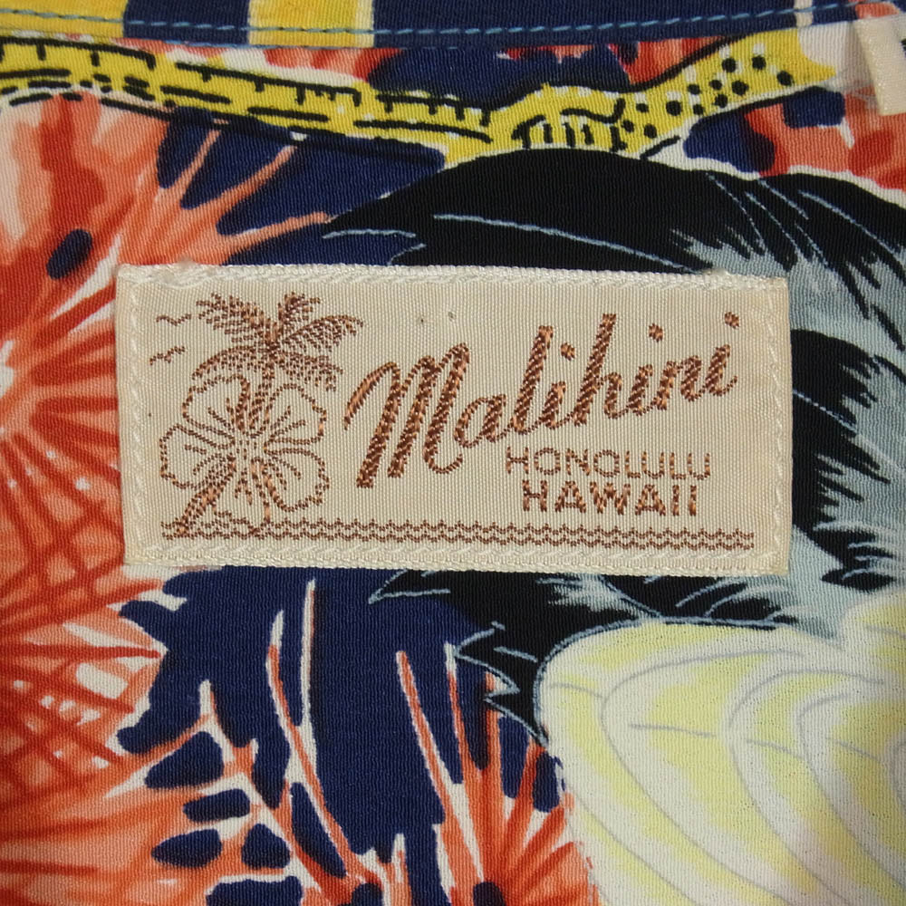 SUN SURF サンサーフ SS32945 SPECIAL EDITION スペシャルエディション CRANES WORD OF COMMAND MALIHINI 鶴 松 プリント レーヨン アロハシャツ ネイビー系 M【中古】