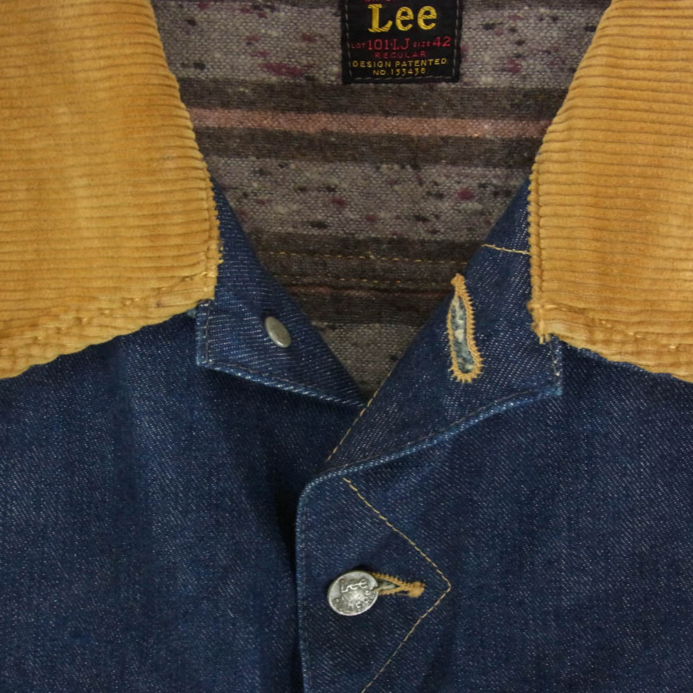 WAREHOUSE ウエアハウス 95747 × Lee リー 101-J ストームライダー コーデュロイ切替 デニム ジャケット 裏地ブランケット インディゴブルー系 42【中古】