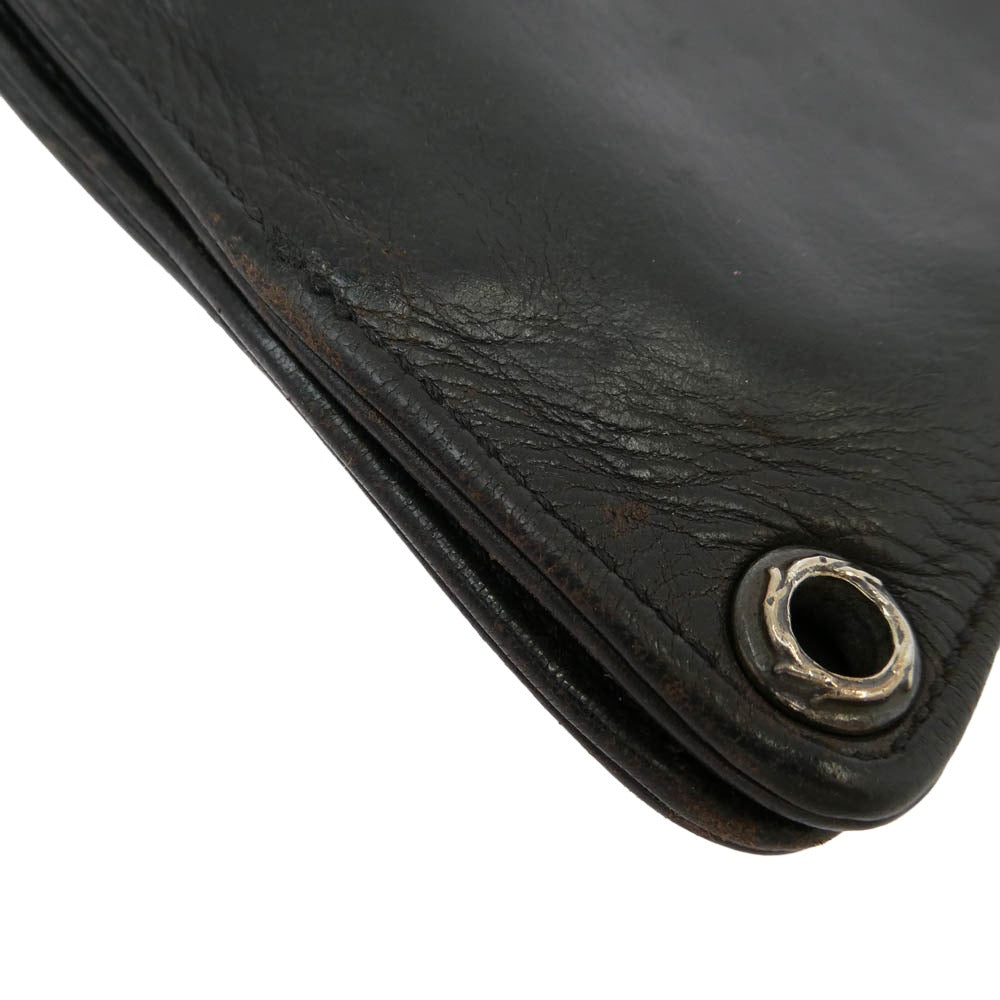 CHROME HEARTS クロムハーツ（原本無） 1SNAP 1スナップ クロスボールボタン レザー コンパクト ウォレット ブラック系 シルバー系【中古】