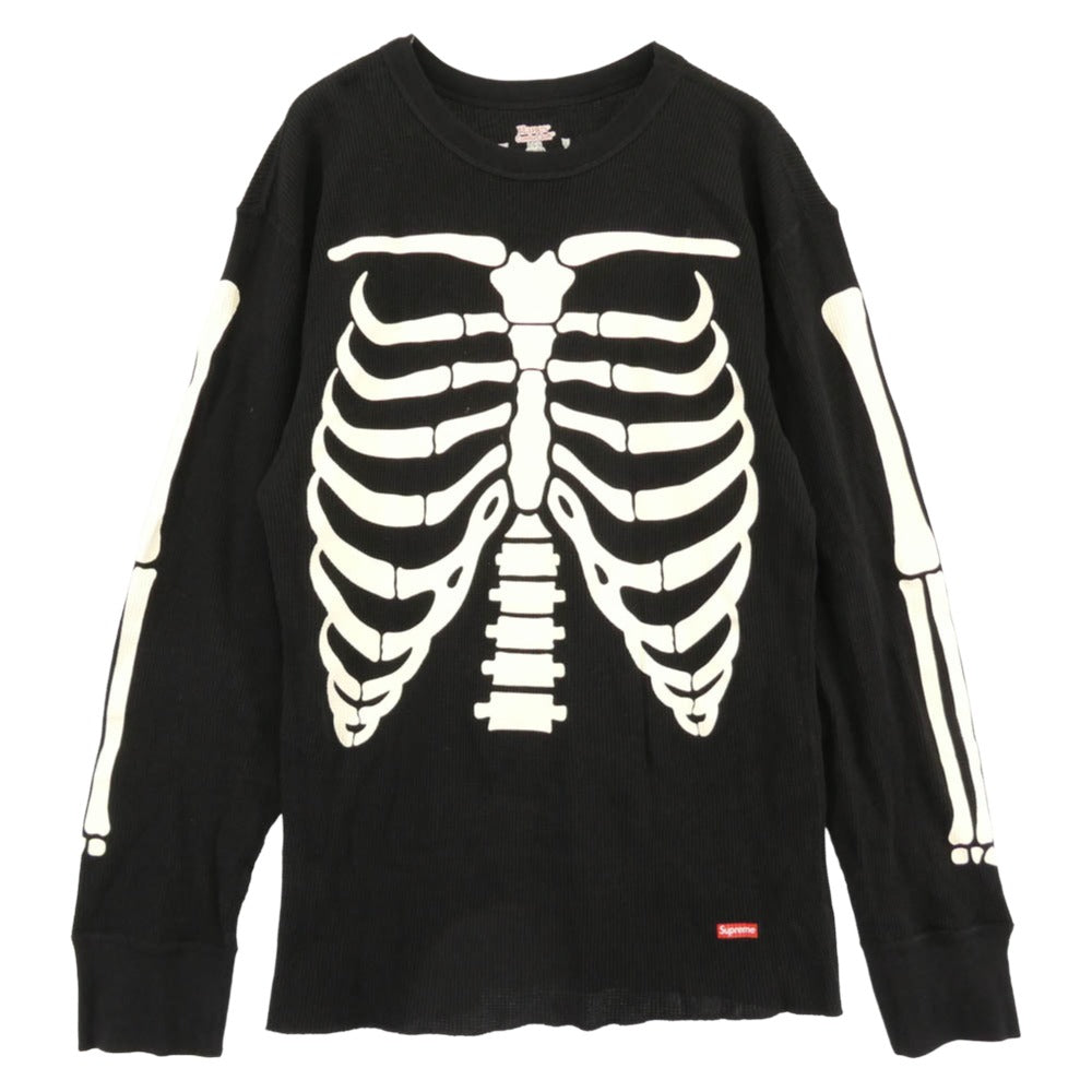 Supreme シュプリーム 24AW x Hanes Bones Thermal Crew ヘインズ ボーンズ サーマル クルーネック 長袖 カットソー ブラック系 オフホワイト系 L【中古】