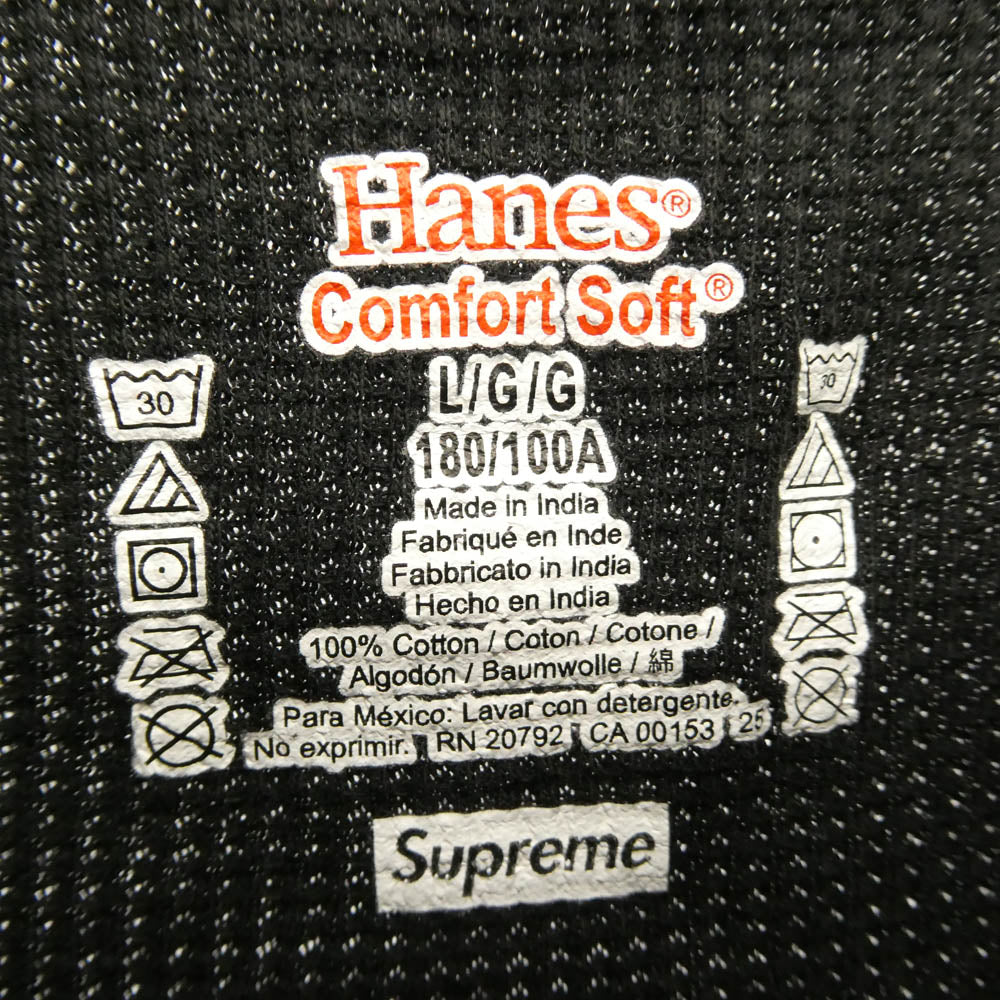 Supreme シュプリーム 24AW x Hanes Bones Thermal Crew ヘインズ ボーンズ サーマル クルーネック 長袖 カットソー ブラック系 オフホワイト系 L【中古】