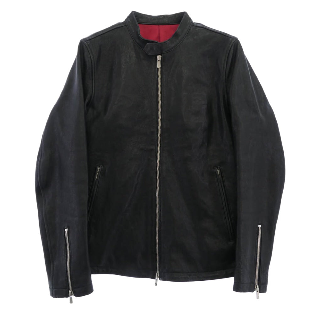 NO ID. ノーアイディ 843030-639L シープレザー ベジタブル 羊革 シングル ライダース ジャケット ブラック系 ワインレッド系 1【中古】