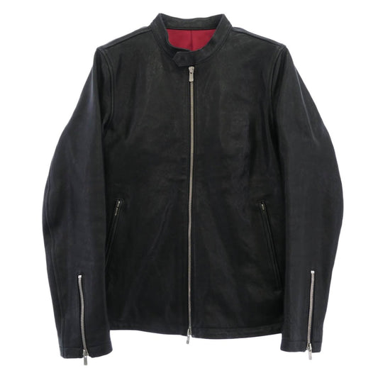 NO ID. ノーアイディ 843030-639L シープレザー ベジタブル 羊革 シングル ライダース ジャケット ブラック系 ワインレッド系 1【中古】