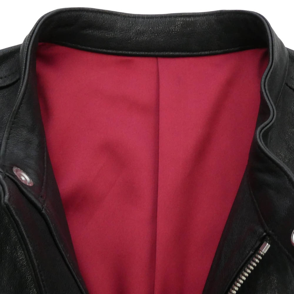NO ID. ノーアイディ 843030-639L シープレザー ベジタブル 羊革 シングル ライダース ジャケット ブラック系 ワインレッド系 1【中古】