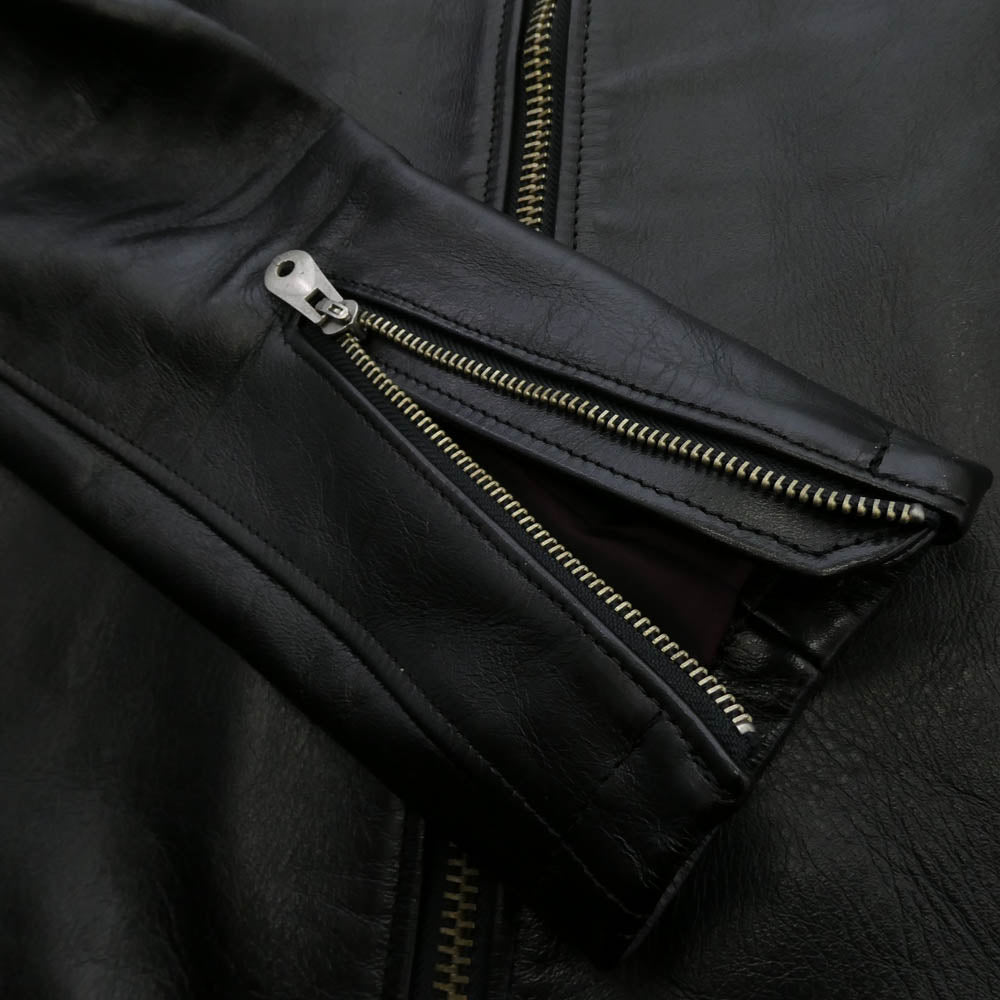 NO ID. ノーアイディ 844203-778L ホースレザー フルタンニン顔料仕上げ ノーカラー 馬革 レザー シングル ライダース ジャケット ブラック系 ワインレッド系 1【中古】