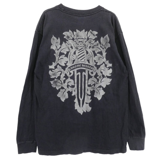 CHROME HEARTS クロムハーツ(原本無) OLD VINE DAGGER NECK LOGO L/S オールド ヴァインダガー ネック ロゴプリント 長袖カットソー ネイビー系 L【中古】